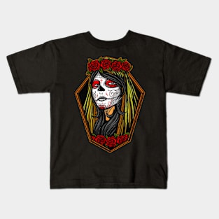 Dia de los muertos girl painted face Kids T-Shirt